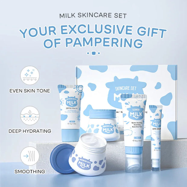 5pcs LAIKOU Milk Skin Care Set: Cleanser & Creams