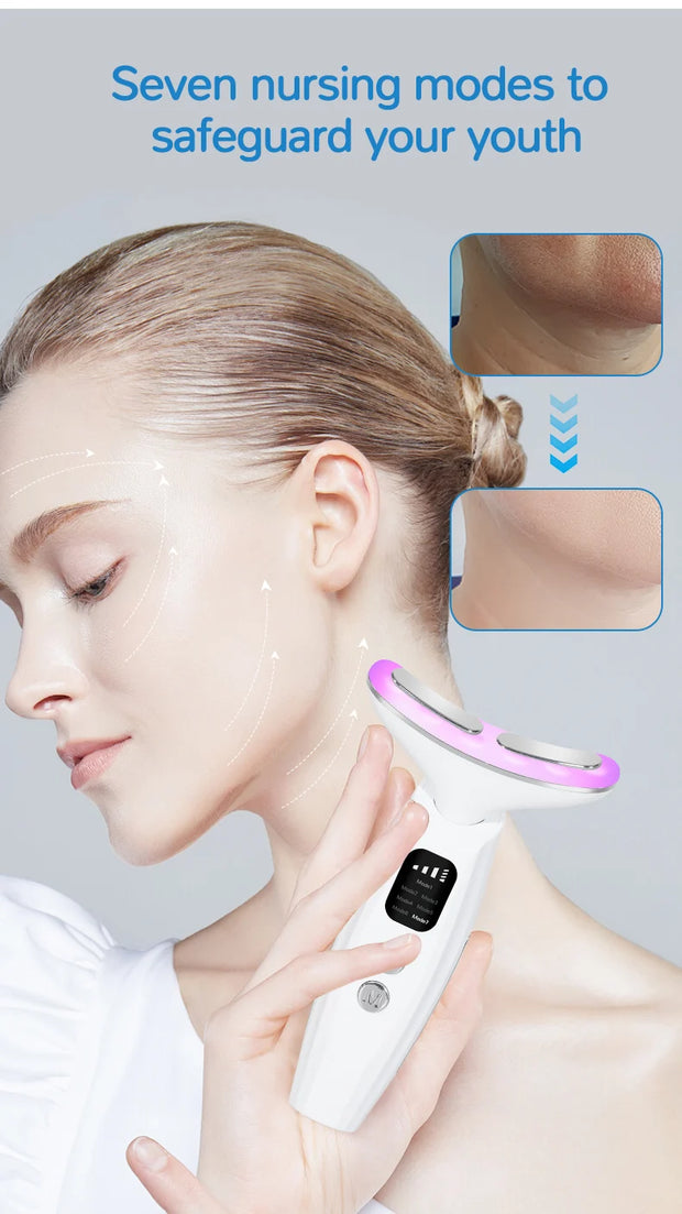 Neck Face Beauty Device: LED Photon Therapy & Tightening Massager