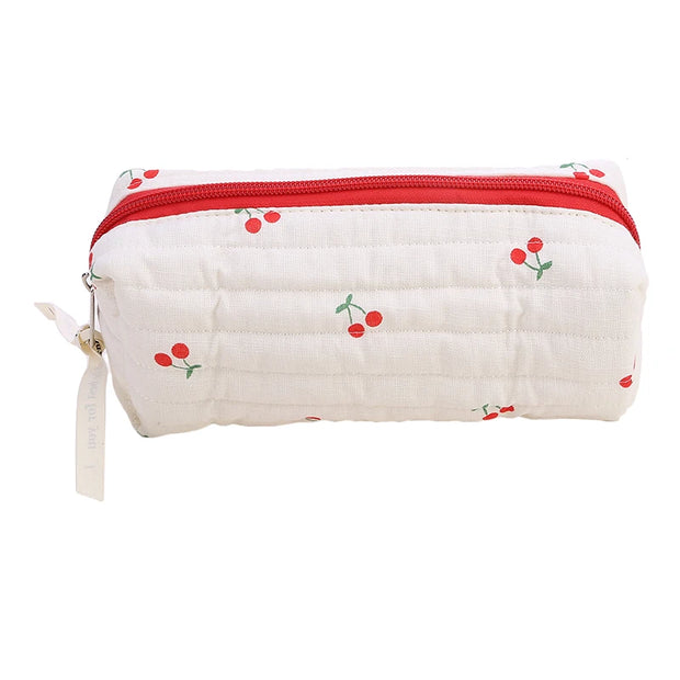 Cute Cherry Quilted Cosmetic Retro Travel & Makeup Pouch