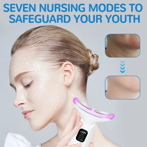 Neck Face Beauty Device: LED Photon Therapy & Tightening Massager