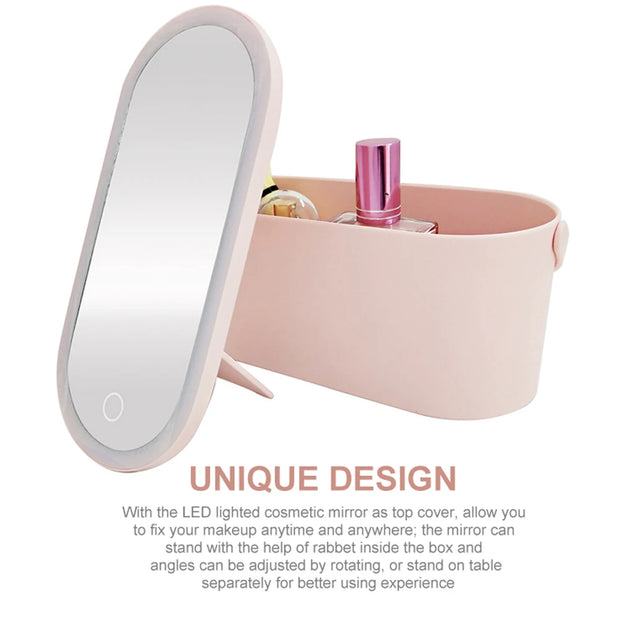 Rechargeable LED Vanity Mirror with Makeup Storage Case