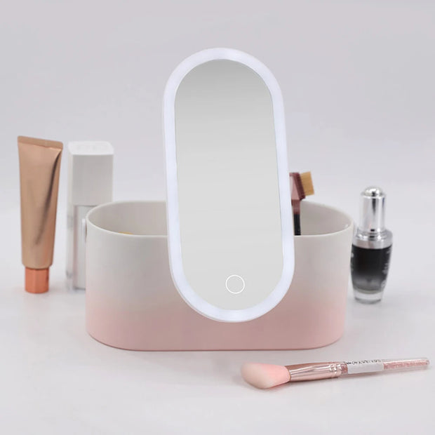 Rechargeable LED Vanity Mirror with Makeup Storage Case