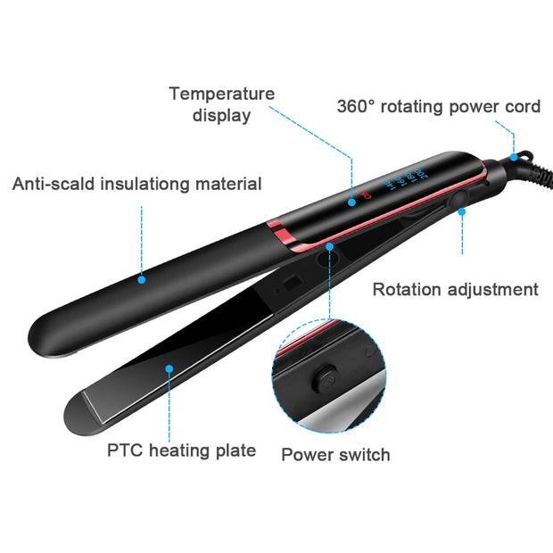 LED Display Hair Straightener & Curler: Infrared Flat Iron