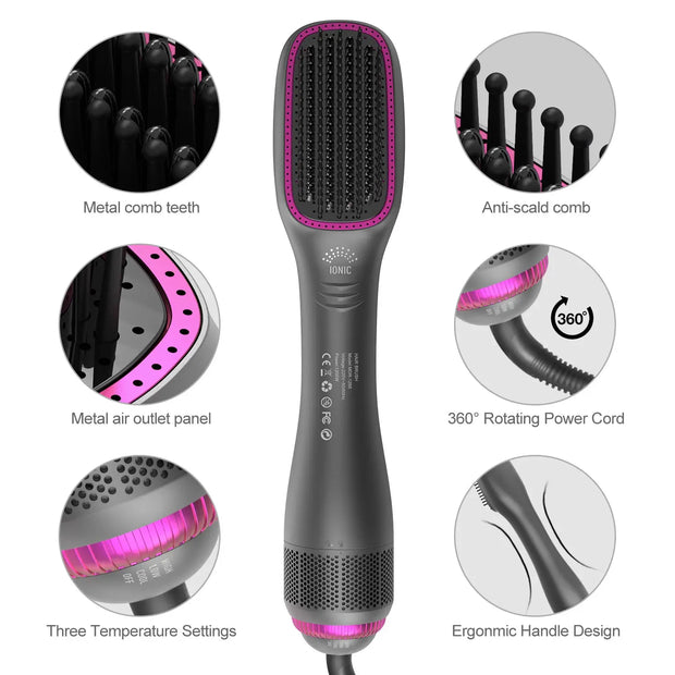 3-in-1 Hot Air Comb: Styling, Straightening & Curling