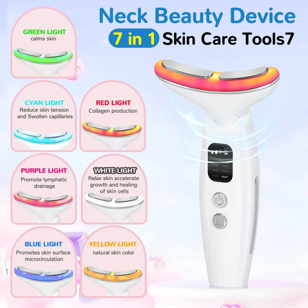 Neck Face Beauty Device: LED Photon Therapy & Tightening Massager