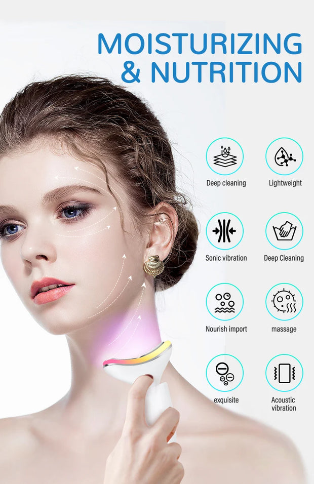 Neck Face Beauty Device: LED Photon Therapy & Tightening Massager