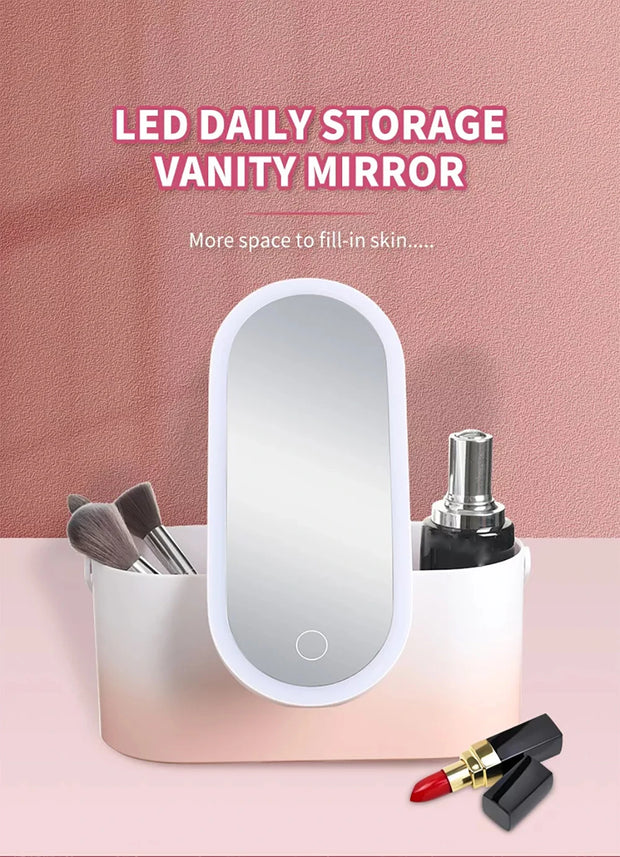 Rechargeable LED Vanity Mirror with Makeup Storage Case