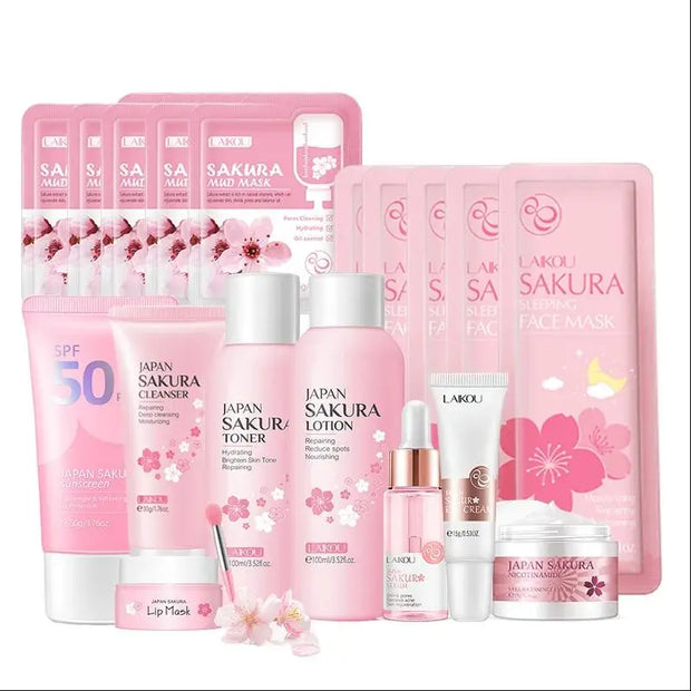 Japan Sakura Skincare Set: Cleanser, Serum & Sunscreen